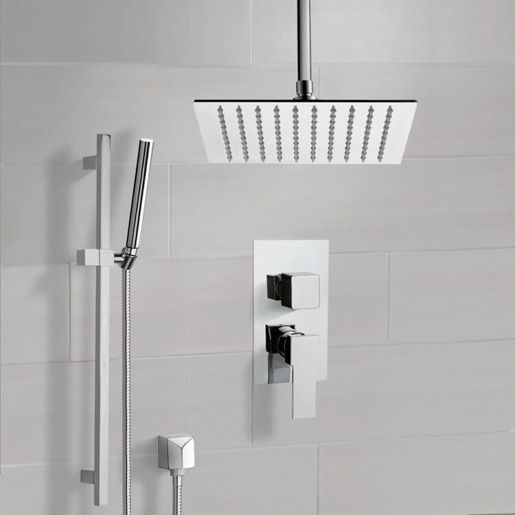 Shower Faucet, Remer SFR51, Chrome Ceiling Shower System With Rain Shower Head and Hand Shower
